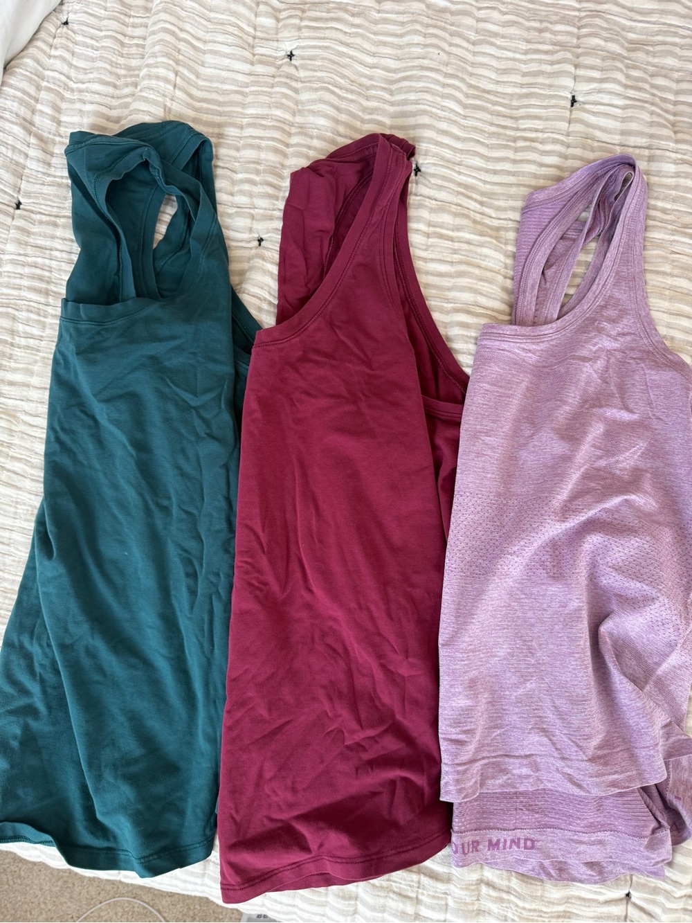 lululemon athletica Racerback Tanks in Teal, Burgundy, Lavender